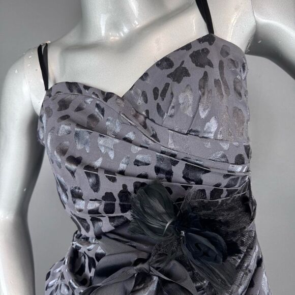 Le Chateau Vintage Y2K Grey Leopard Bow Formal Mini Dress - Picture 4 of 12